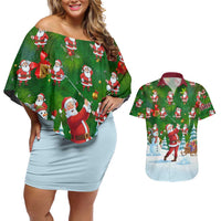 Custom Funny Christmas Golf Shirt Mens Golf Couples Matching Off Shoulder Short Dress and Hawaiian Shirt Santa Golfer Christmas - Wonder Print Shop