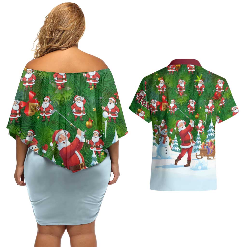 Custom Funny Christmas Golf Shirt Mens Golf Couples Matching Off Shoulder Short Dress and Hawaiian Shirt Santa Golfer Christmas - Wonder Print Shop