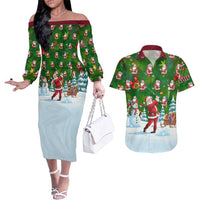 Custom Funny Christmas Golf Shirt Mens Golf Couples Matching Off The Shoulder Long Sleeve Dress and Hawaiian Shirt Santa Golfer Christmas - Wonder Print Shop