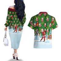 Custom Funny Christmas Golf Shirt Mens Golf Couples Matching Off The Shoulder Long Sleeve Dress and Hawaiian Shirt Santa Golfer Christmas - Wonder Print Shop