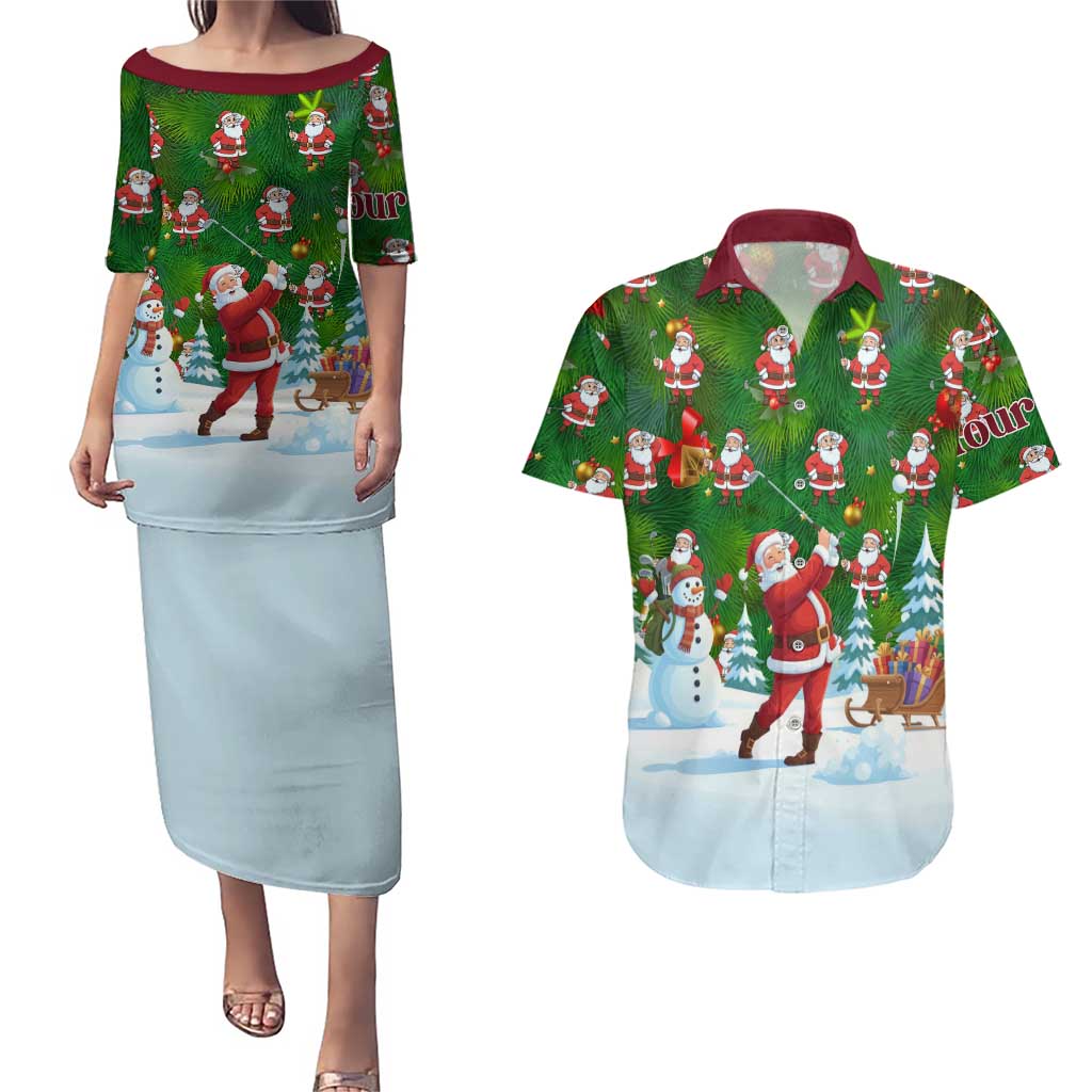 Custom Funny Christmas Golf Shirt Mens Golf Couples Matching Puletasi and Hawaiian Shirt Santa Golfer Christmas - Wonder Print Shop