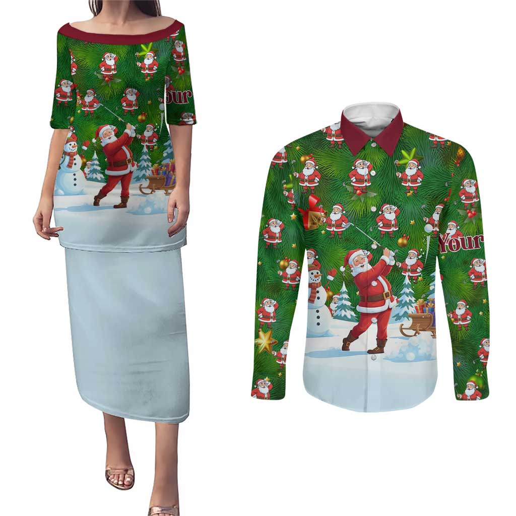 Custom Funny Christmas Golf Shirt Mens Golf Couples Matching Puletasi and Long Sleeve Button Shirt Santa Golfer Christmas - Wonder Print Shop