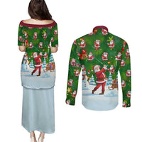Custom Funny Christmas Golf Shirt Mens Golf Couples Matching Puletasi and Long Sleeve Button Shirt Santa Golfer Christmas - Wonder Print Shop