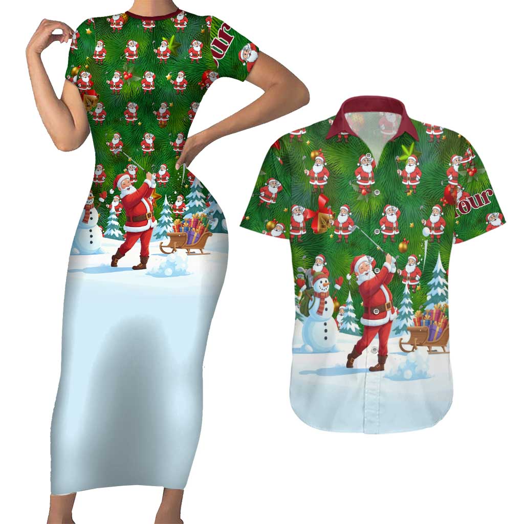 Custom Funny Christmas Golf Shirt Mens Golf Couples Matching Short Sleeve Bodycon Dress and Hawaiian Shirt Santa Golfer Christmas - Wonder Print Shop