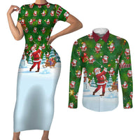 Custom Funny Christmas Golf Shirt Mens Golf Couples Matching Short Sleeve Bodycon Dress and Long Sleeve Button Shirt Santa Golfer Christmas - Wonder Print Shop