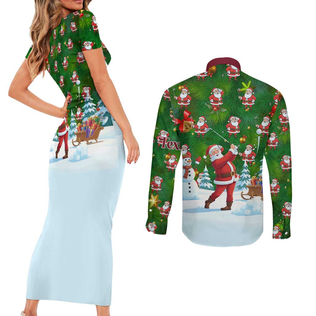 Custom Funny Christmas Golf Shirt Mens Golf Couples Matching Short Sleeve Bodycon Dress and Long Sleeve Button Shirt Santa Golfer Christmas - Wonder Print Shop