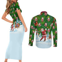 Custom Funny Christmas Golf Shirt Mens Golf Couples Matching Short Sleeve Bodycon Dress and Long Sleeve Button Shirt Santa Golfer Christmas - Wonder Print Shop