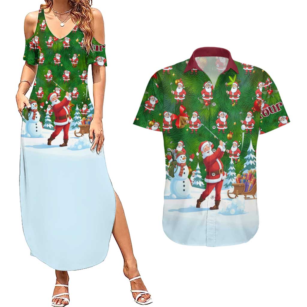 Custom Funny Christmas Golf Shirt Mens Golf Couples Matching Summer Maxi Dress and Hawaiian Shirt Santa Golfer Christmas - Wonder Print Shop