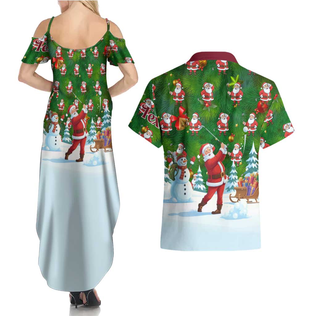 Custom Funny Christmas Golf Shirt Mens Golf Couples Matching Summer Maxi Dress and Hawaiian Shirt Santa Golfer Christmas - Wonder Print Shop