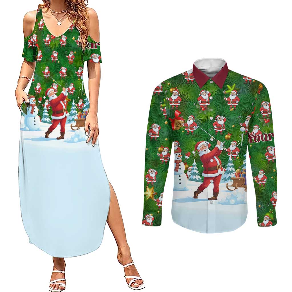 Custom Funny Christmas Golf Shirt Mens Golf Couples Matching Summer Maxi Dress and Long Sleeve Button Shirt Santa Golfer Christmas - Wonder Print Shop