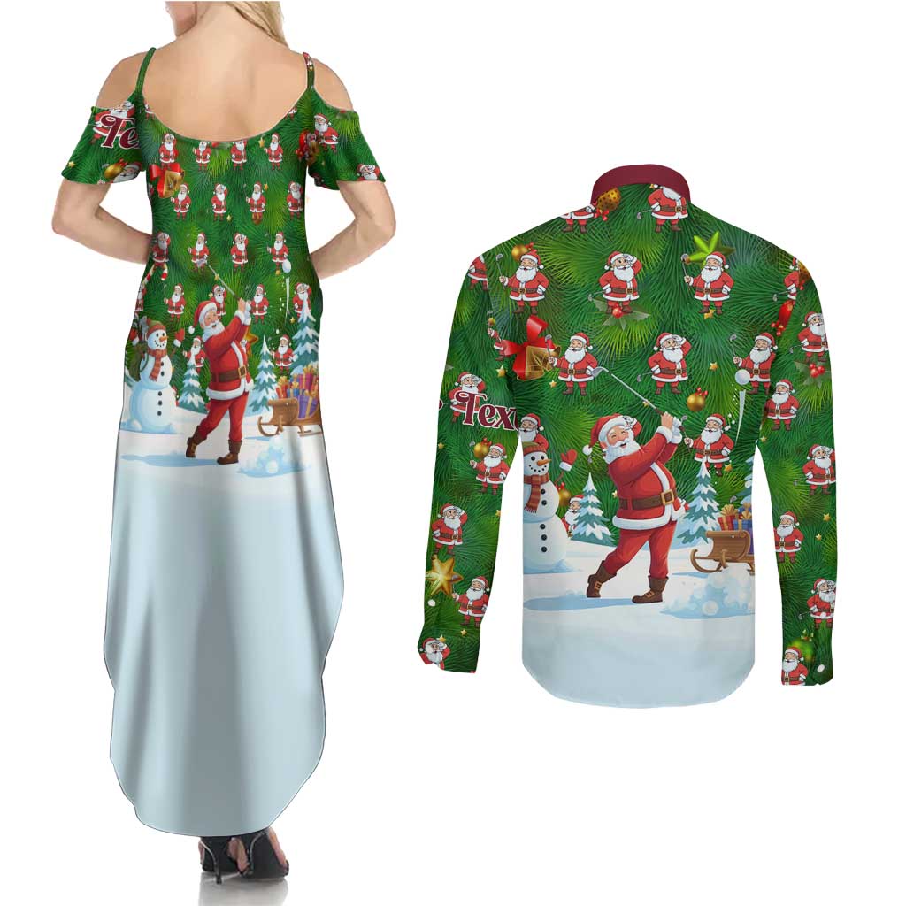 Custom Funny Christmas Golf Shirt Mens Golf Couples Matching Summer Maxi Dress and Long Sleeve Button Shirt Santa Golfer Christmas - Wonder Print Shop
