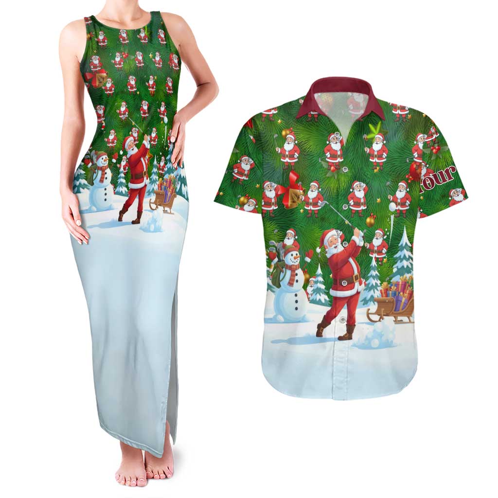 Custom Funny Christmas Golf Shirt Mens Golf Couples Matching Tank Maxi Dress and Hawaiian Shirt Santa Golfer Christmas - Wonder Print Shop