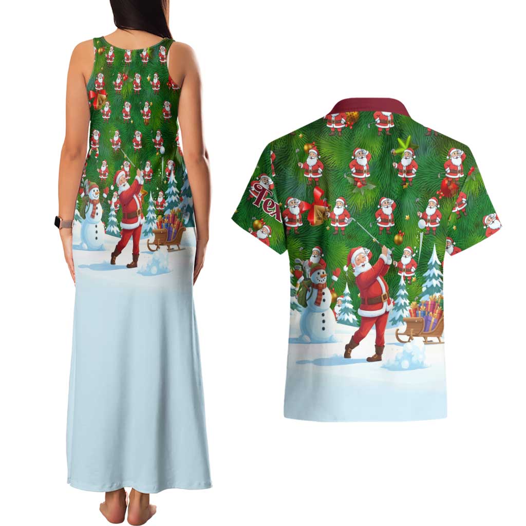 Custom Funny Christmas Golf Shirt Mens Golf Couples Matching Tank Maxi Dress and Hawaiian Shirt Santa Golfer Christmas - Wonder Print Shop