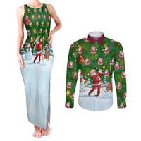 Custom Funny Christmas Golf Shirt Mens Golf Couples Matching Tank Maxi Dress and Long Sleeve Button Shirt Santa Golfer Christmas - Wonder Print Shop