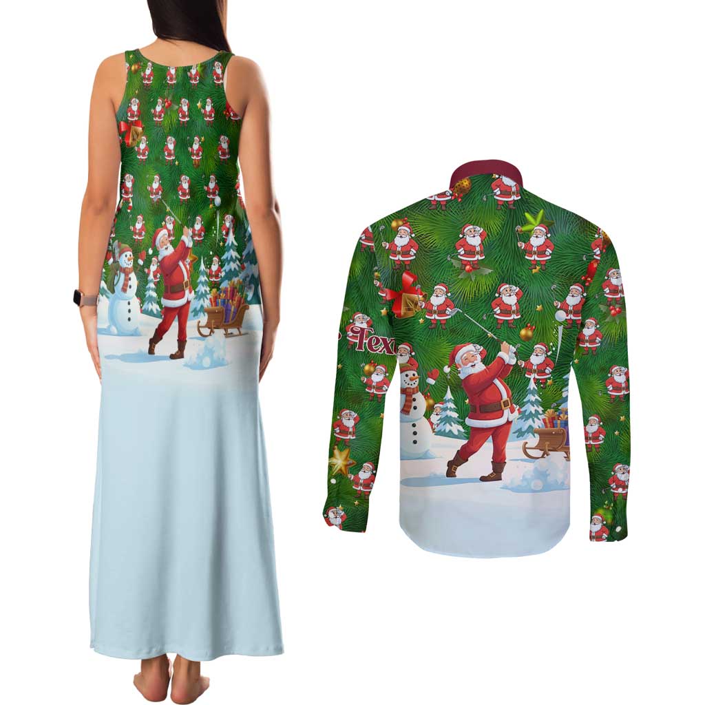 Custom Funny Christmas Golf Shirt Mens Golf Couples Matching Tank Maxi Dress and Long Sleeve Button Shirt Santa Golfer Christmas - Wonder Print Shop