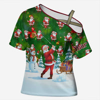 Custom Funny Christmas Golf Shirt Mens Golf Cross Shoulder Shirt Santa Golfer Christmas - Wonder Print Shop