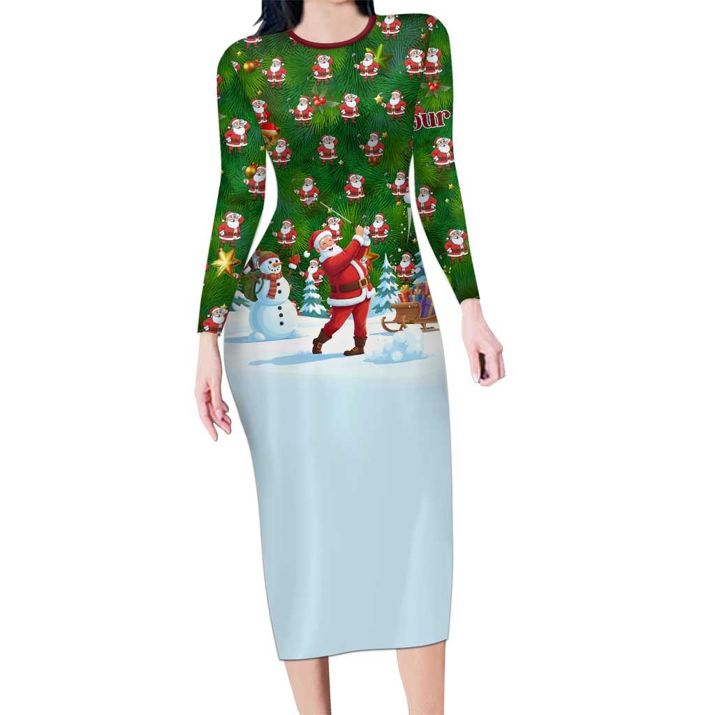 Custom Funny Christmas Golf Shirt Mens Golf Family Matching Long Sleeve Bodycon Dress and Hawaiian Shirt Santa Golfer Christmas - Wonder Print Shop