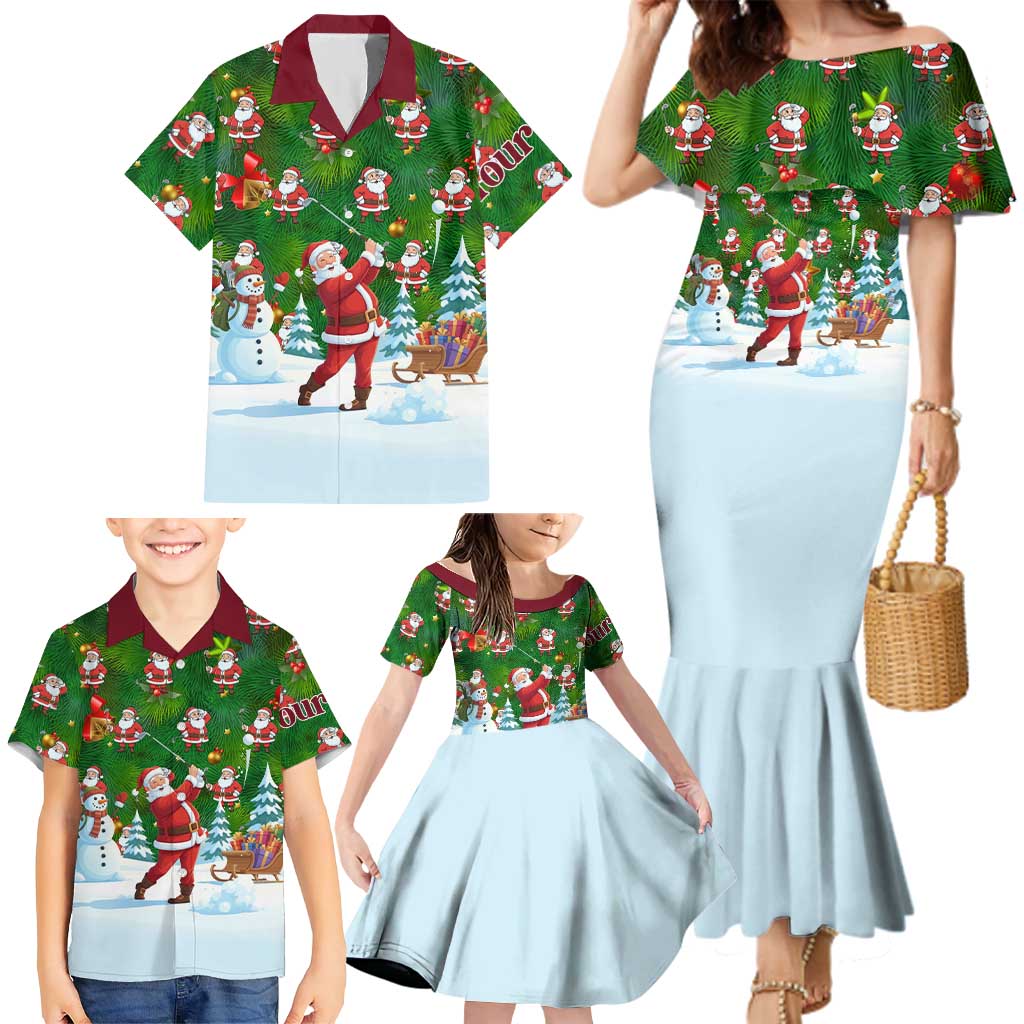 Custom Funny Christmas Golf Shirt Mens Golf Family Matching Mermaid Dress and Hawaiian Shirt Santa Golfer Christmas - Wonder Print Shop