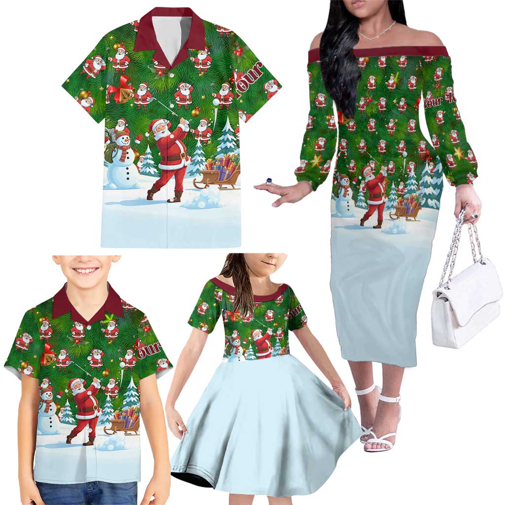 Custom Funny Christmas Golf Shirt Mens Golf Family Matching Off The Shoulder Long Sleeve Dress and Hawaiian Shirt Santa Golfer Christmas - Wonder Print Shop