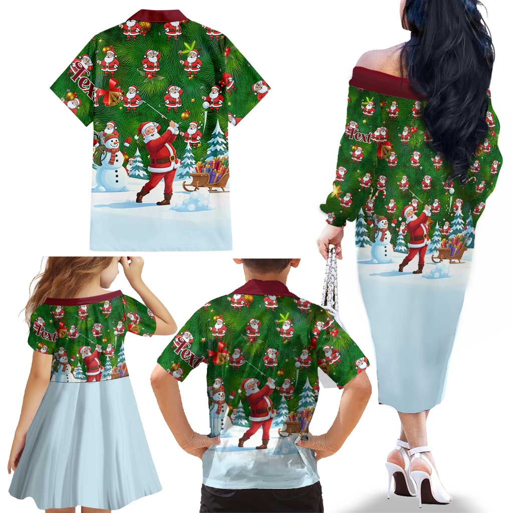 Custom Funny Christmas Golf Shirt Mens Golf Family Matching Off The Shoulder Long Sleeve Dress and Hawaiian Shirt Santa Golfer Christmas - Wonder Print Shop