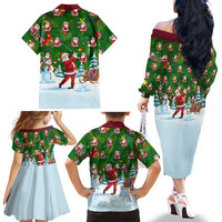 Custom Funny Christmas Golf Shirt Mens Golf Family Matching Off The Shoulder Long Sleeve Dress and Hawaiian Shirt Santa Golfer Christmas - Wonder Print Shop
