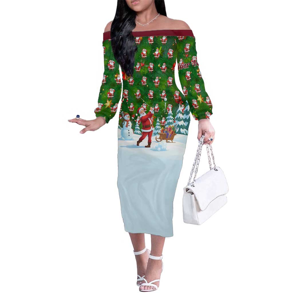 Custom Funny Christmas Golf Shirt Mens Golf Family Matching Off The Shoulder Long Sleeve Dress and Hawaiian Shirt Santa Golfer Christmas - Wonder Print Shop