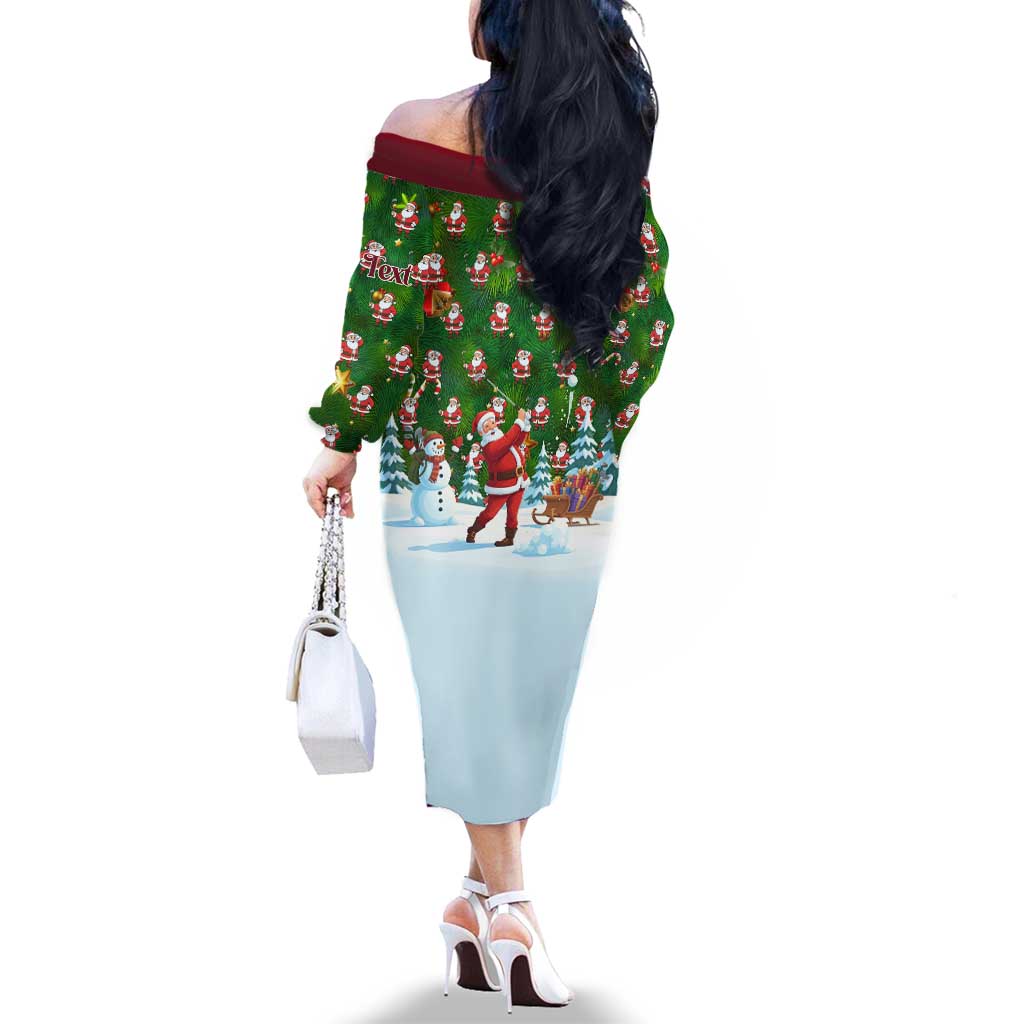 Custom Funny Christmas Golf Shirt Mens Golf Family Matching Off The Shoulder Long Sleeve Dress and Hawaiian Shirt Santa Golfer Christmas - Wonder Print Shop