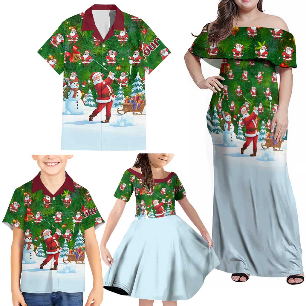 Custom Funny Christmas Golf Shirt Mens Golf Family Matching Off Shoulder Maxi Dress and Hawaiian Shirt Santa Golfer Christmas - Wonder Print Shop