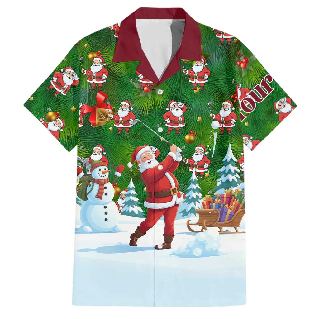 Custom Funny Christmas Golf Shirt Mens Golf Family Matching Off Shoulder Maxi Dress and Hawaiian Shirt Santa Golfer Christmas - Wonder Print Shop