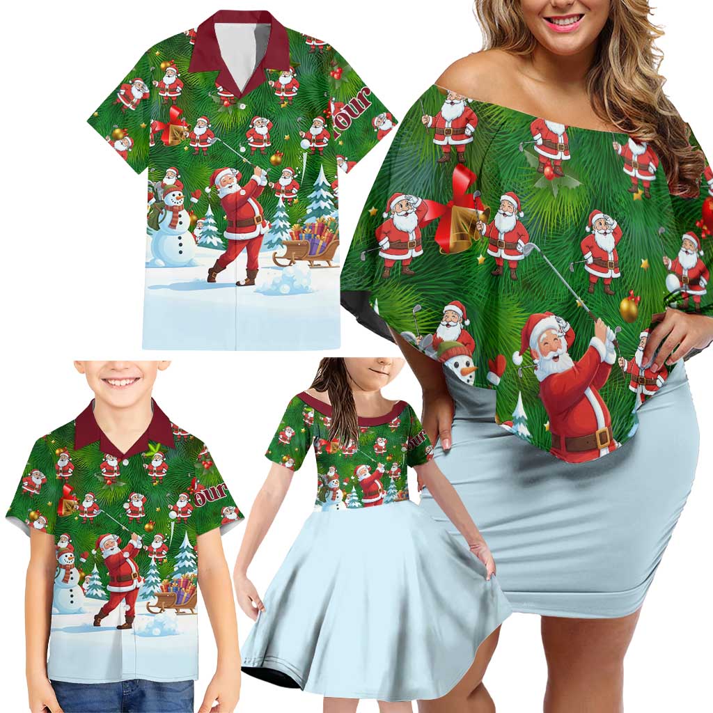 Custom Funny Christmas Golf Shirt Mens Golf Family Matching Off Shoulder Short Dress and Hawaiian Shirt Santa Golfer Christmas - Wonder Print Shop