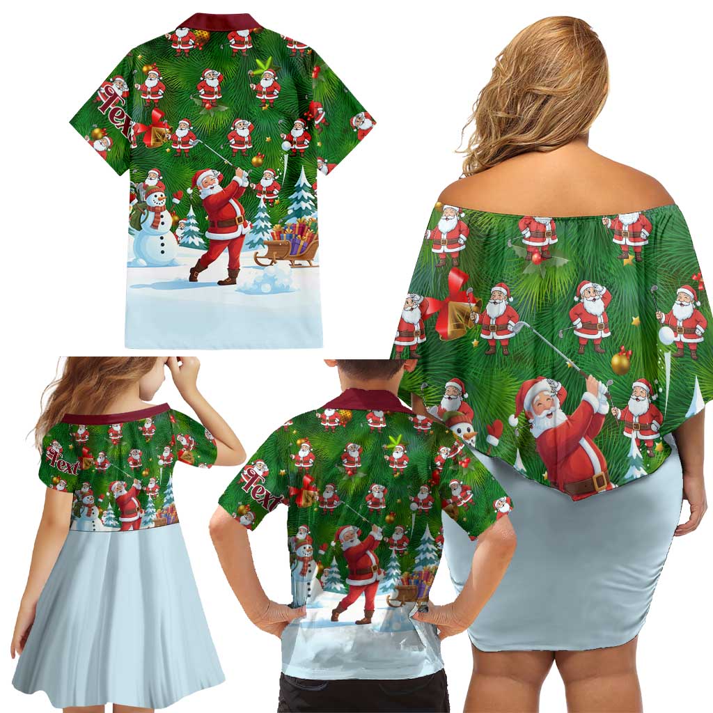 Custom Funny Christmas Golf Shirt Mens Golf Family Matching Off Shoulder Short Dress and Hawaiian Shirt Santa Golfer Christmas - Wonder Print Shop
