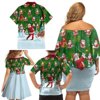 Custom Funny Christmas Golf Shirt Mens Golf Family Matching Off Shoulder Short Dress and Hawaiian Shirt Santa Golfer Christmas - Wonder Print Shop