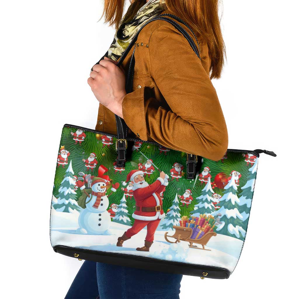 Funny Christmas Golf Shirt Mens Golf Leather Tote Bag Santa Golfer Christmas - Wonder Print Shop