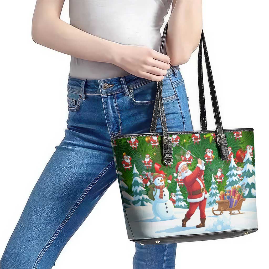 Funny Christmas Golf Shirt Mens Golf Leather Tote Bag Santa Golfer Christmas - Wonder Print Shop