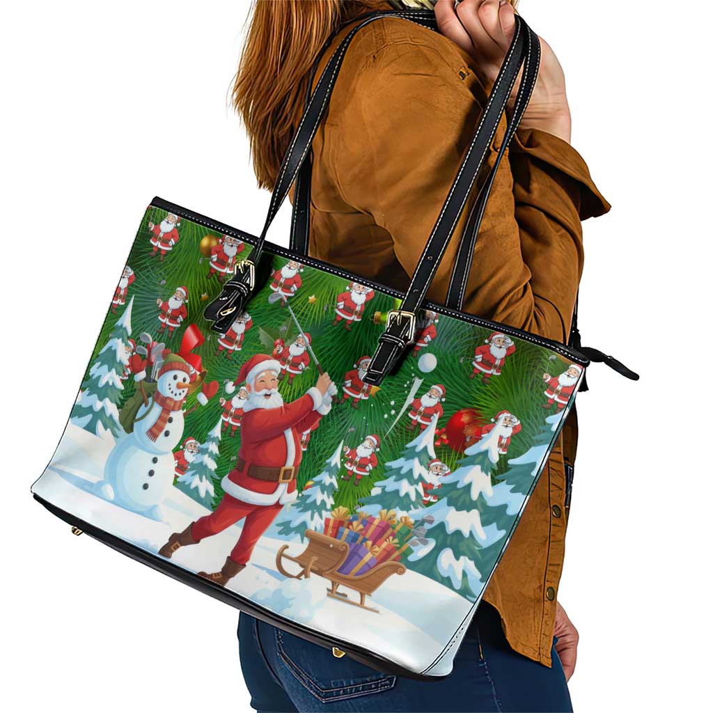 Funny Christmas Golf Shirt Mens Golf Leather Tote Bag Santa Golfer Christmas - Wonder Print Shop