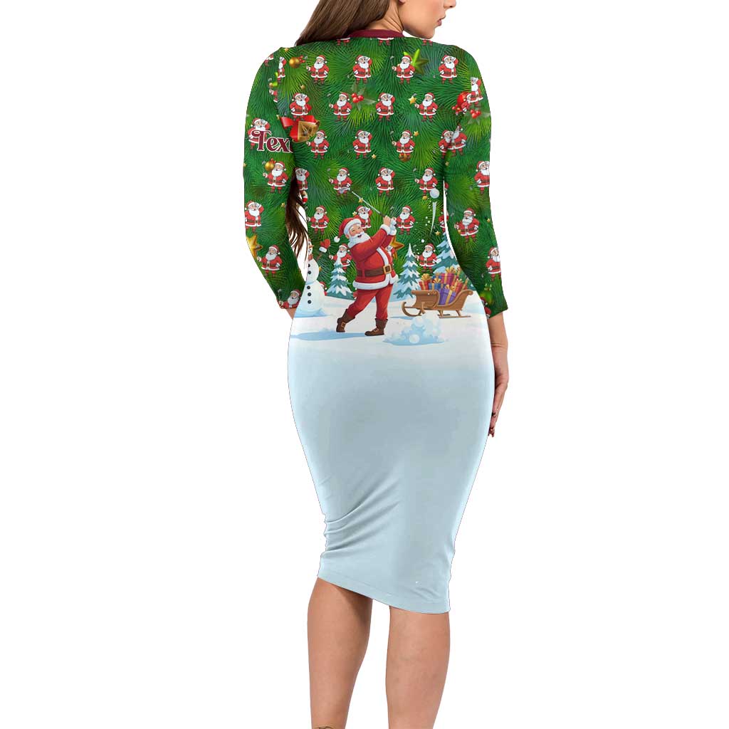 Custom Funny Christmas Golf Shirt Mens Golf Long Sleeve Bodycon Dress Santa Golfer Christmas - Wonder Print Shop