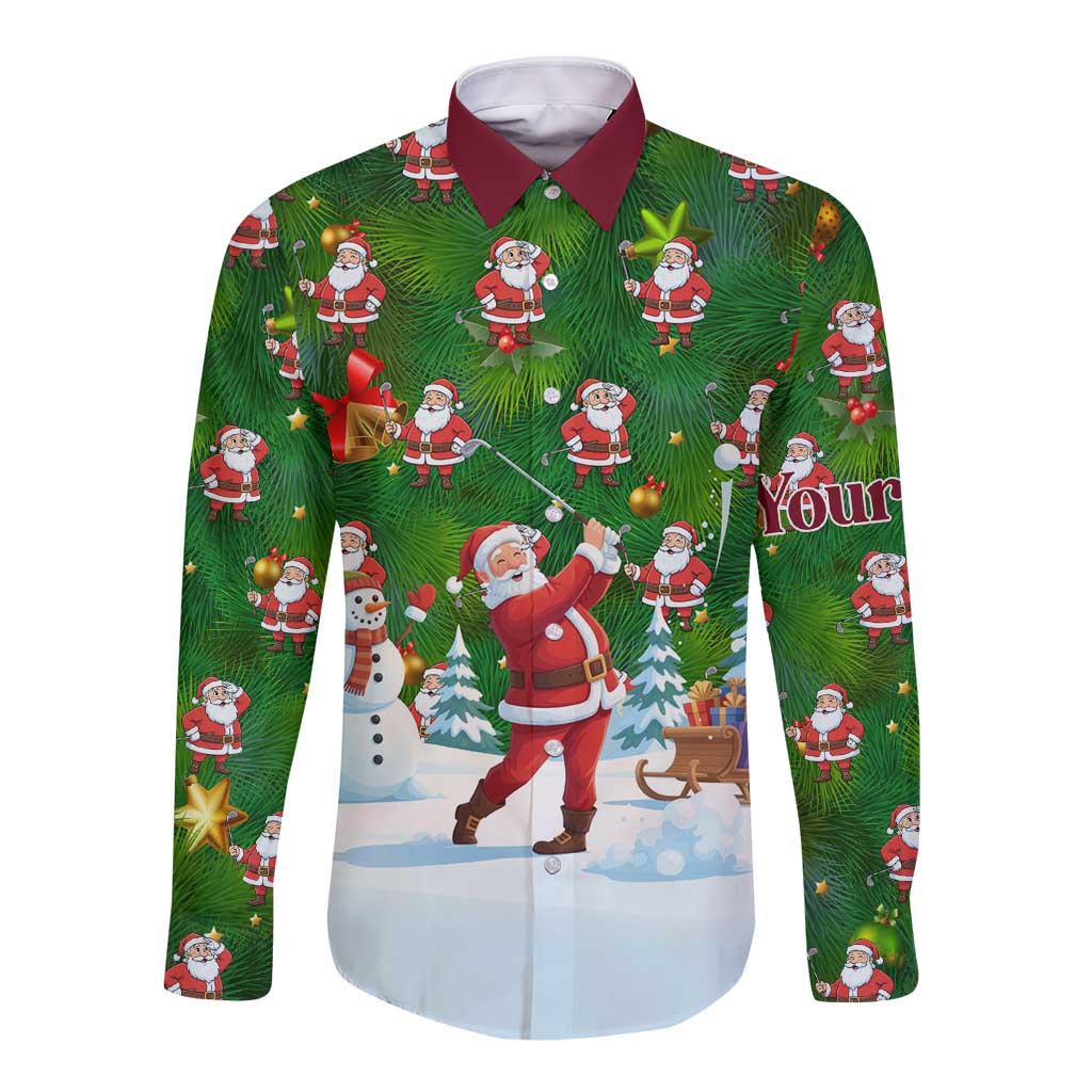 Custom Funny Christmas Golf Shirt Mens Golf Long Sleeve Button Shirt Santa Golfer Christmas - Wonder Print Shop