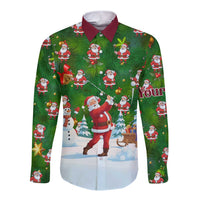 Custom Funny Christmas Golf Shirt Mens Golf Long Sleeve Button Shirt Santa Golfer Christmas - Wonder Print Shop