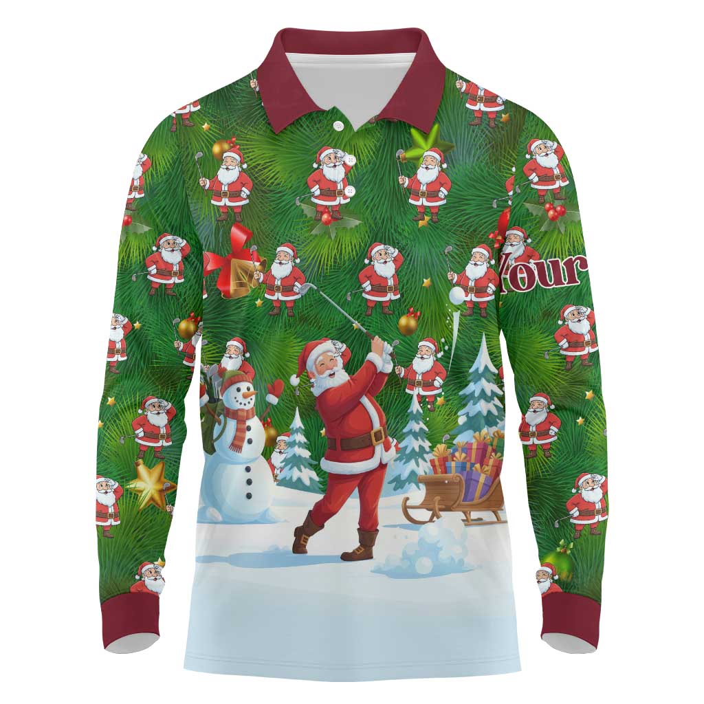 Custom Funny Christmas Golf Shirt Mens Golf Long Sleeve Polo Shirt Santa Golfer Christmas - Wonder Print Shop