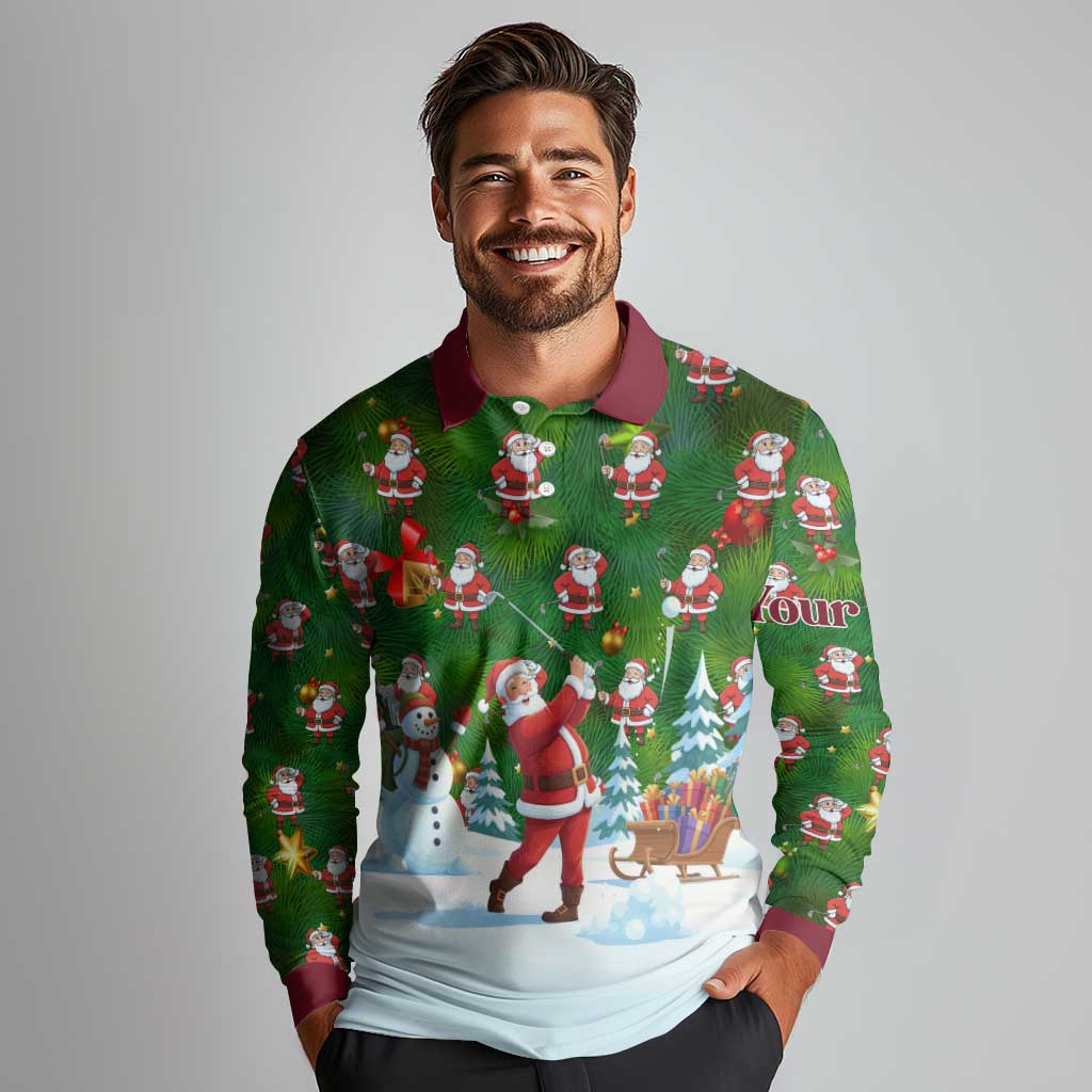 Custom Funny Christmas Golf Shirt Mens Golf Long Sleeve Polo Shirt Santa Golfer Christmas - Wonder Print Shop