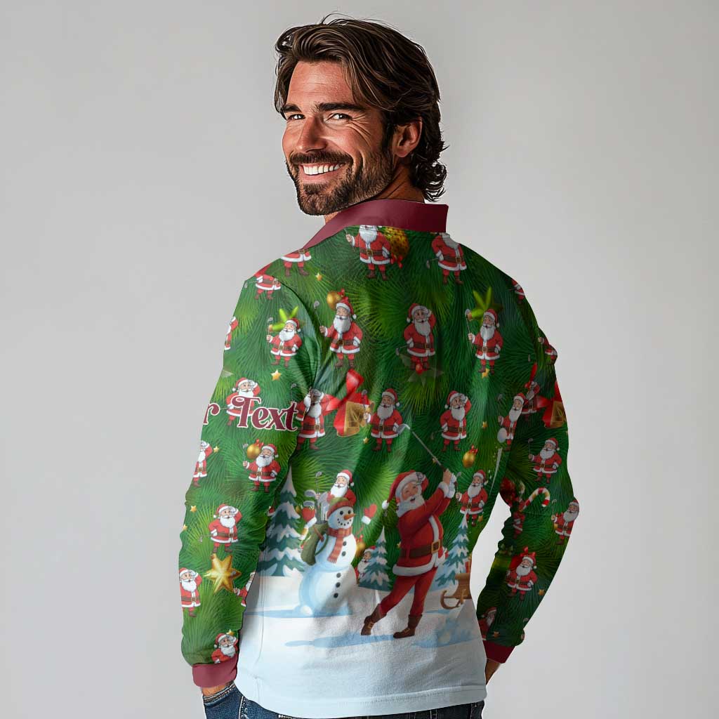 Custom Funny Christmas Golf Shirt Mens Golf Long Sleeve Polo Shirt Santa Golfer Christmas - Wonder Print Shop