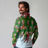 Custom Funny Christmas Golf Shirt Mens Golf Long Sleeve Polo Shirt Santa Golfer Christmas - Wonder Print Shop