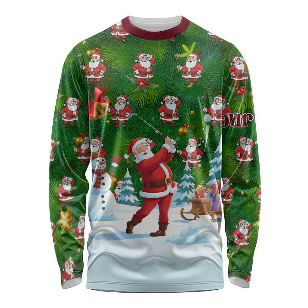 Custom Funny Christmas Golf Shirt Mens Golf Long Sleeve Shirt Santa Golfer Christmas - Wonder Print Shop