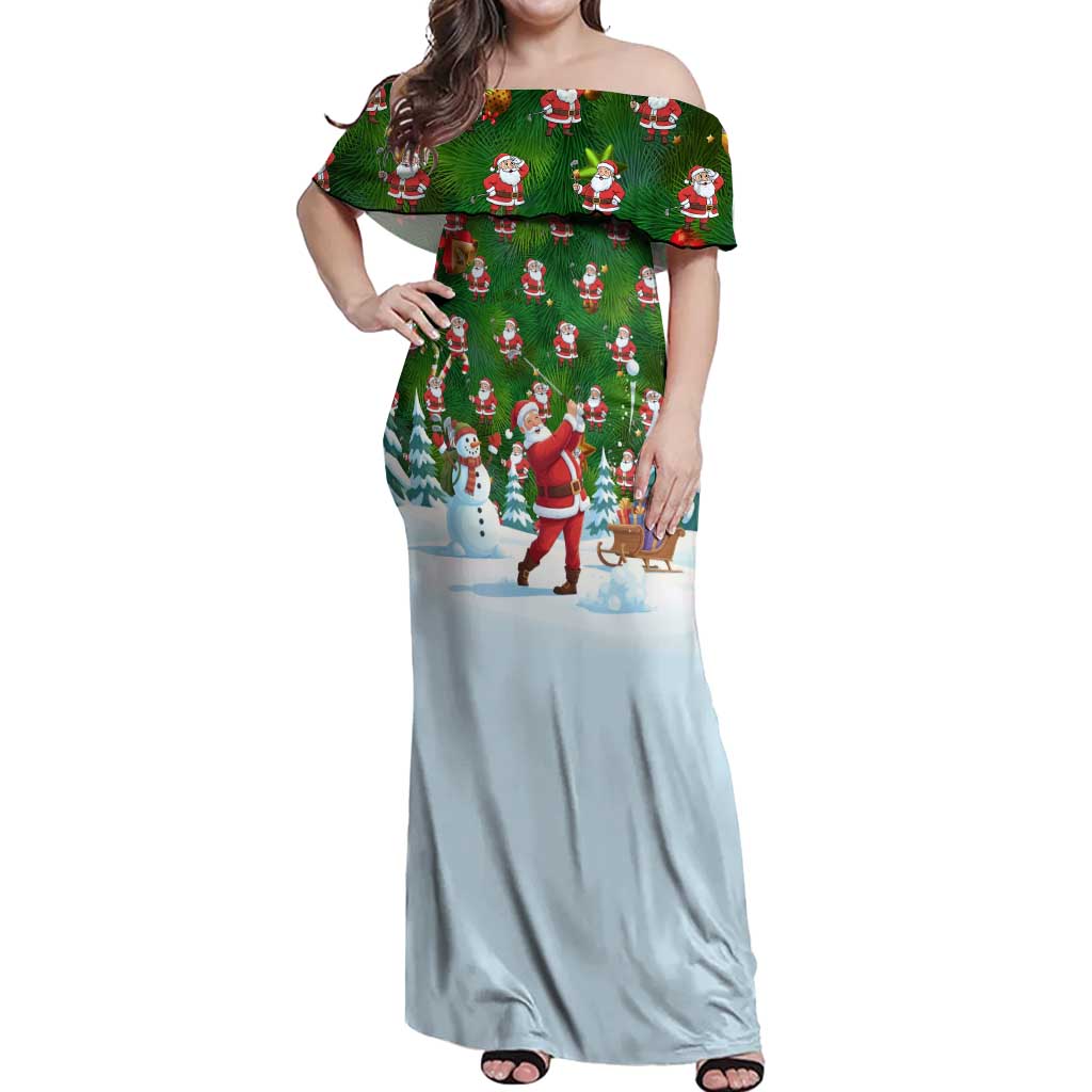 Funny Christmas Golf Shirt Mens Golf Off Shoulder Maxi Dress Santa Golfer Christmas - Wonder Print Shop