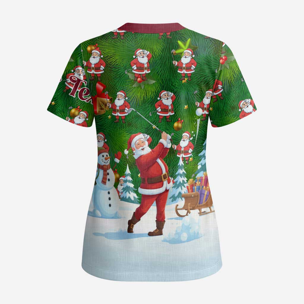 Custom Funny Christmas Golf Shirt Mens Golf Scrub Top Santa Golfer Christmas - Wonder Print Shop