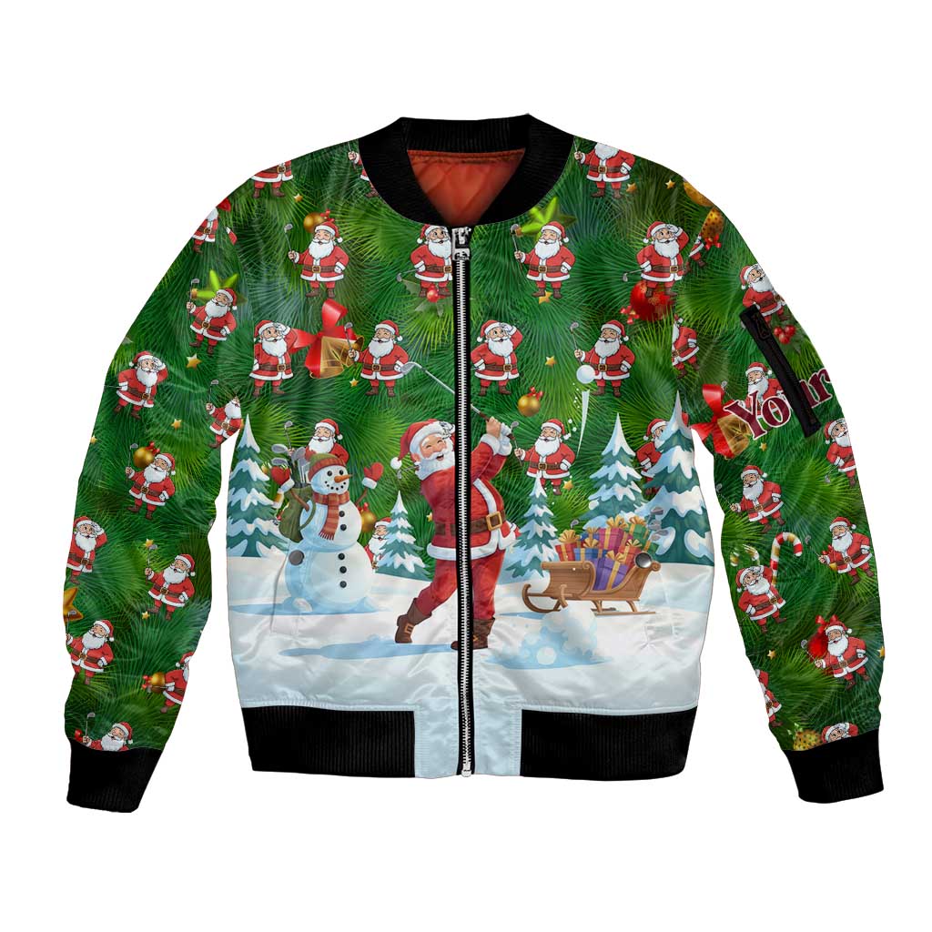 Custom Funny Christmas Golf Shirt Mens Golf Sleeve Zip Bomber Jacket Santa Golfer Christmas - Wonder Print Shop