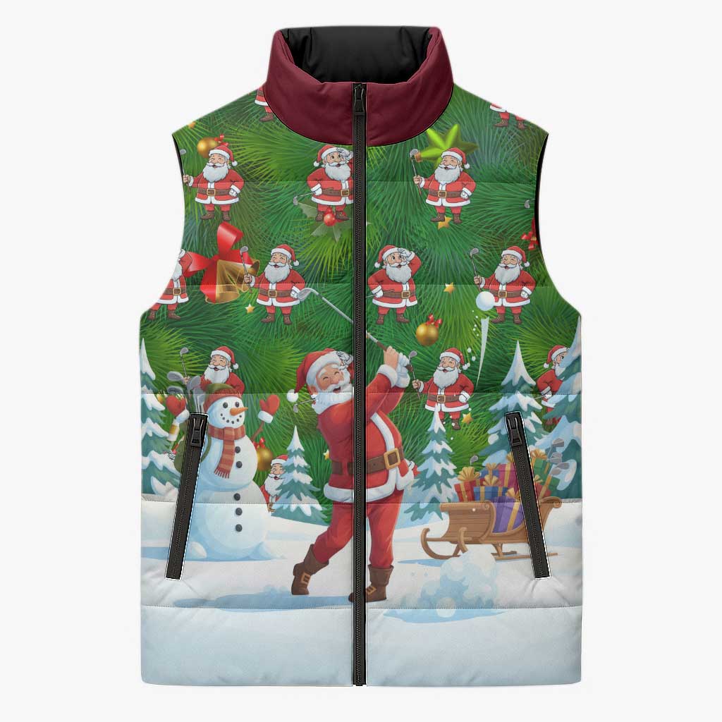 Funny Christmas Golf Shirt Mens Golf Sleeveless Puffer Jacket Santa Golfer Christmas - Wonder Print Shop