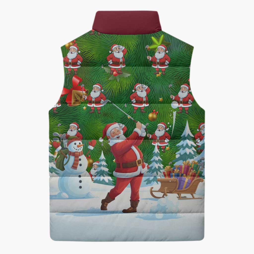 Funny Christmas Golf Shirt Mens Golf Sleeveless Puffer Jacket Santa Golfer Christmas - Wonder Print Shop