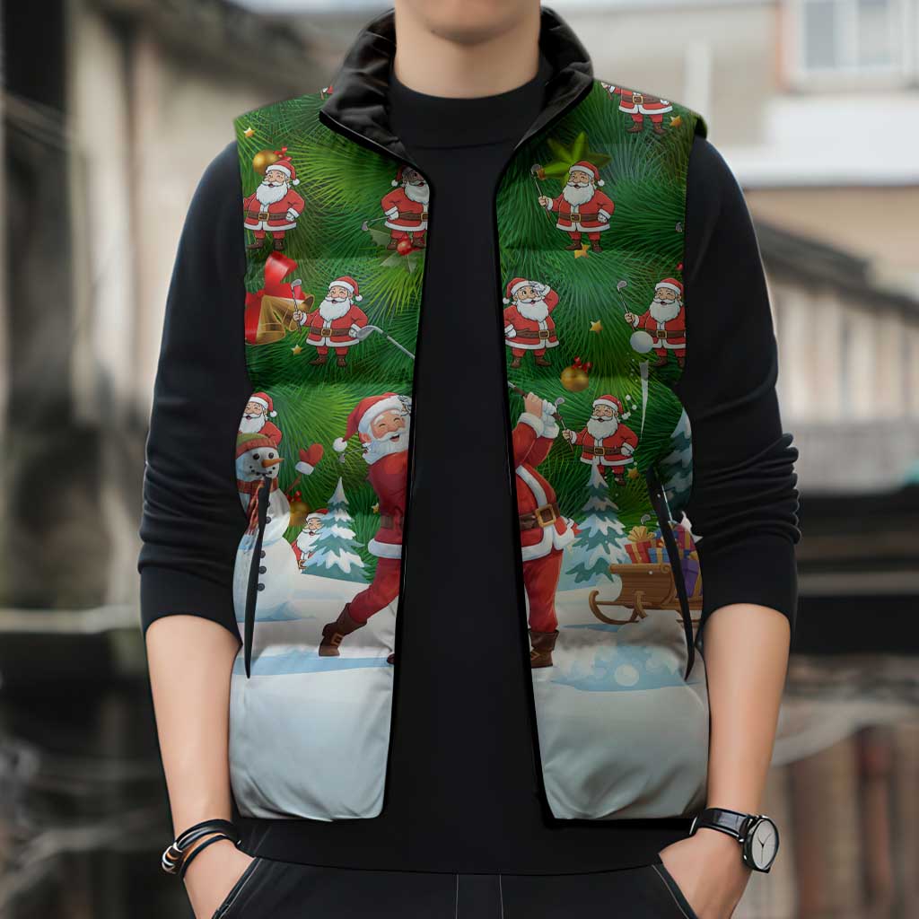 Funny Christmas Golf Shirt Mens Golf Sleeveless Puffer Jacket Santa Golfer Christmas - Wonder Print Shop