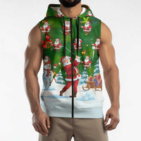 Funny Christmas Golf Shirt Mens Golf Sleeveless Zip Hoodie Santa Golfer Christmas - Wonder Print Shop